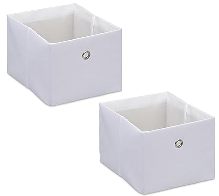 Relaxdays Aufbewahrungsbox, kleine Ordnungsbox aus Stoff, 2er-Set, HBT: 16 x 20,5 x 25 cm, faltbarer Regalkorb, Weiß