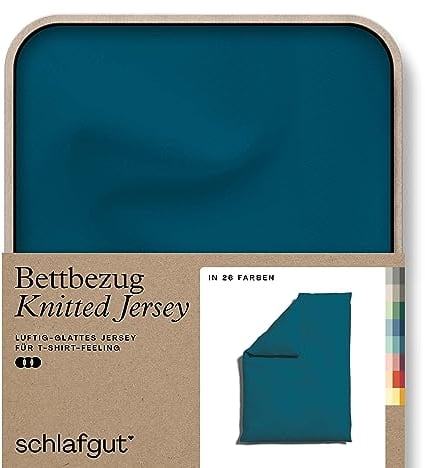 schlafgut Knitted Jersey Bettwäsche 135x200cm Bettdecke Bezug einzeln, Multicolor Uni, weich und faltenfrei mit Elasthan (Petrol Deep, 135-140x200)