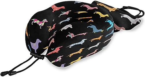 Reisekissen Niedliche Farbe Hunde Dackel, Memory Foam Nackenkissen Stützkissen,Weich Nackenstützkissen für Camping,Schlafrestkissen,Auto,Flugzeug
