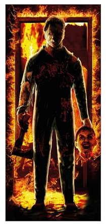 FIESTAS GUIRCA | Decoración Puerta Asesino Tela (80x180 cm) - Ideal para Fiestas de Halloween y Celebraciones de Policías - Decoración de Pared, Puerta y Ventana - Multicolor