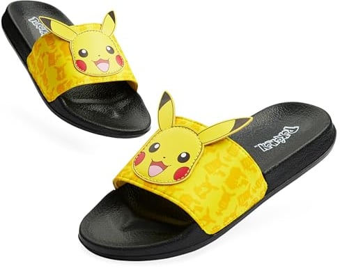 Pokemon Pantoletten Kinder Schlappen, Sandalen für Strand, Schwimmbad - Geschenke für Jungs (Gelb, 35-36 EU)
