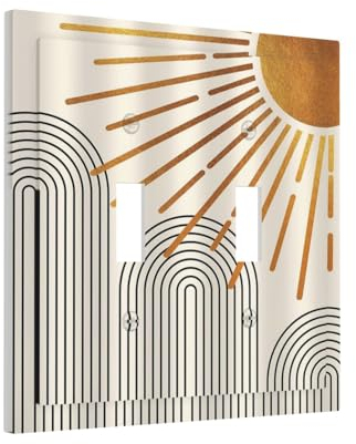 Mid Century Beige Boho Astratto Sole Vintage Arco Doppio Toggle Interruttore Della Luce Coperture Decorativo 2 Gang Piastra Elettrica Frontale Placca Interruttore per Country Bagno Camera Da Letto