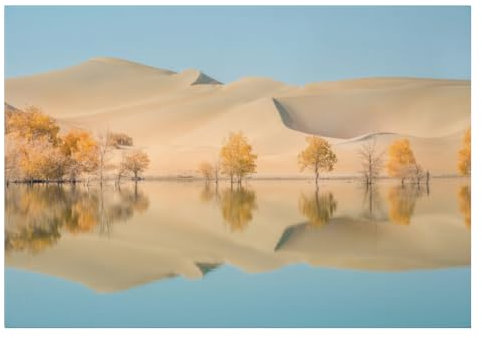 BURUNG papier peint panoramique lac désertique（300cm×210cm） réflexion Affiche murale 3D pour décoration murale de chambre à coucher de salon