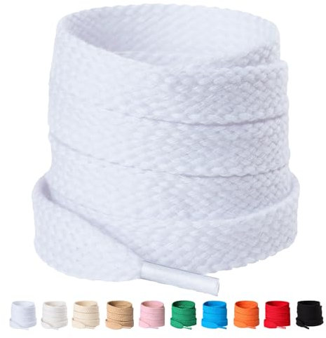 Olukssck 2 Paia Lacci Scarpe Piatti 100% Cotone - 12mm Lacci Larghi per Scarpe da Ginnastica, Scarpe da Sportive, Scarpe da Corsa, Bianco, 100cm