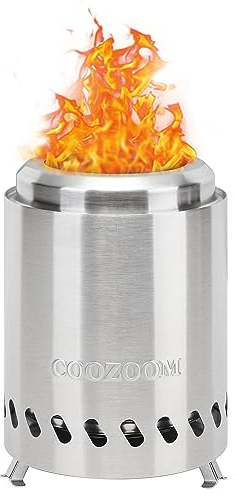 COOZOOM Tragbare Tisch-Feuerstelle mit Ständer, 14 cm, Edelstahl, Mini-Outdoor-Feuerstelle, raucharmes Brennen, mit Pellets oder Holz betrieben, für Camping im Freien