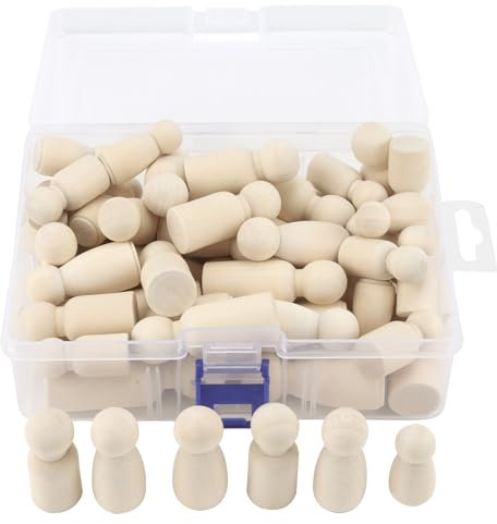 DAKFOOK 150 Pcs Wooden Peg Dolls with Brushes and Paint, 4 Sizes Wooden People Shaped Dolls with Storage Box, Unfinished Wood Peg Doll for Painting, DIY Crafts and Decoration,33/43/53/65mm