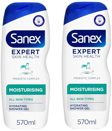 Natural and Gentle Shower Gel Bundle for Sensitive Skin - with Sanex Skin Expert Moisturising 2 x 570ml - Cleanses, Hydrates and Protects