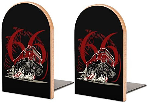Serre-Livres Rouges en Bois imprimé Semi-Camion, 1 Paire de Bouchons de Livre antidérapants pour Table de Bureau