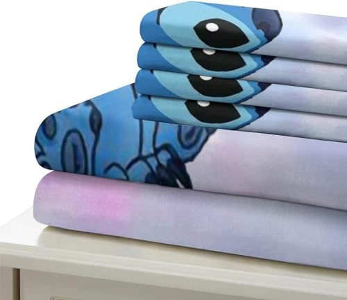 DELLIOP Bettbezug, 3-teilig, Motiv Lilo & Stitch, mit Reißverschluss und 2 passenden Kissenbezügen 50 x 75 cm, Bettwäsche-Set für Mädchen und Jugendliche (Malve, Einzel (90x190))