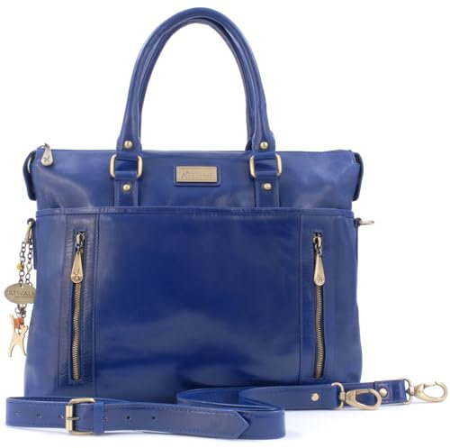 Catwalk Collection Handbags - Damen Leder Laptoptasche 16 Zoll - Aktentasche Groß - Schultertasche Arbeitstasche für Notizbuch A4 - ADELE - Hellblau
