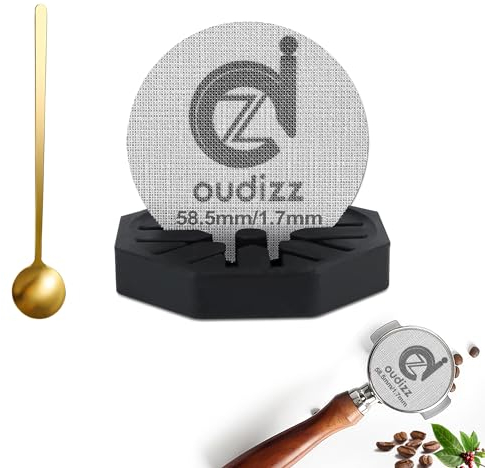 58.5mm Puck Screen, filtri riutilizzabili del caffè per cesto del portafiltro dell'espresso 59mm, schermo dell'espresso con cucchiaio di caffè e supporto, 1.7mm spessore 150μm 316 acciaio inossidabile