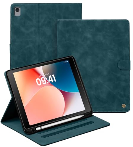 LBH Tablethülle für iPad 5/6/Air 1/Air 2 9.7 Zoll in Petrol Blau Auto Sleep Wake Standfunktion Mehrfachwinkel Magnetverschluss Edel Vintage Retro Tabletcover