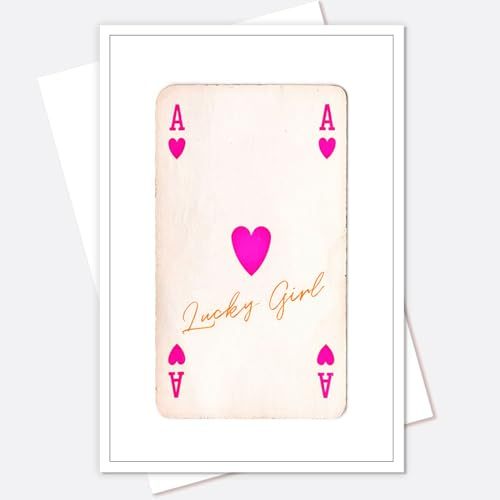 Oulores Vintage-Glücksmädchen-Syndrom, Herz-Ass auf Leinwand, Wandkunst, rosa / orange, mädchenhaftes Poster, trendiger minimalistischer Druck, Gemälde, adretter Raum, ästhetische Wanddekoration für