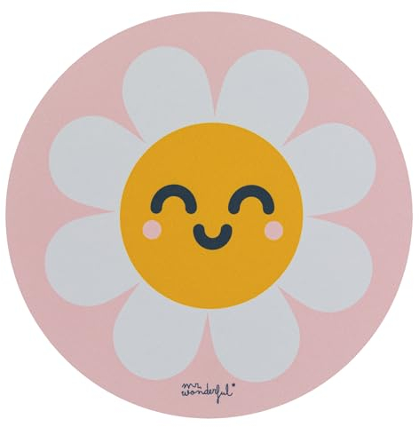 WONDEE Mr Wonderful Tapis de Souris Rose Fleur Marguerite, Tapis de Souris Fille en Fibre Extrafine, Tapis de Souris Enfant Rond Antidérapant - Cadeaux Originals pour Filles et Femmes