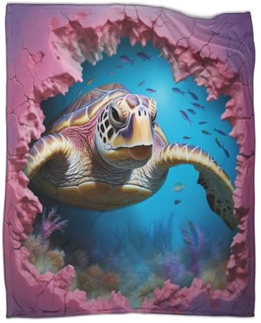 INTCHE Sea Turtle Decke 3D Kuscheldecke Druckdecke Weich Und Atmungsaktiv Flanelldecke,Sofadecke Bettlaken Wolldecke Für Kinder Jugendliche Erwachsene 50x60inch(127x152cm)