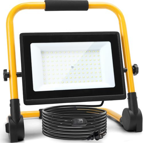 Aigostar Foco de Trabajo LED 100W,9000LM,Foco LED Portátil con Cable de 4M,Enchufes Con Interruptor Estanco,IP65 Impermeable,Soporte plegable,Uso en Interior y Exterior,para Obra, Taller,6500K