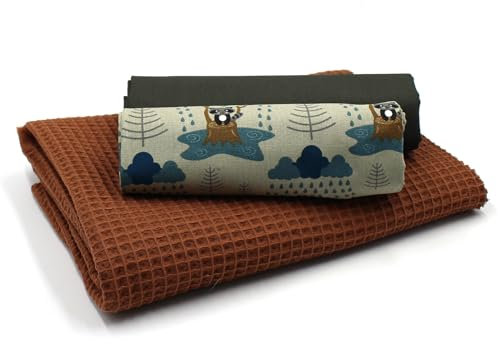 VmG-Store Waffelpique + Baumwollstoff Set farblich abgestimmt Waffel Stoff 100% Baumwollstoff Tex Standard 100 (Waschbär Set52)