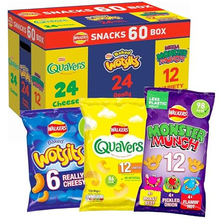 60+3 Bags Crisps Multipack Box Bulk Buy - Variety of 60 Crisps Snacks Box with EXTRA 3 x 18g French Fries Chips. Multipack Crisps for Birthday Party Food, Pub Snacks, Movie Night