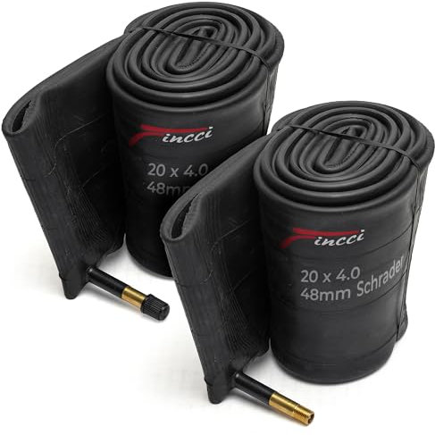Fincci Fahrradschlauch 20 x 4.00 Zoll - Paar Fatbike Schlauch 100-406 mit Schrader Autoventil Ventil 48 mm - MTB Schläuche für Fat Bike, EBike, Mountainbike, Rennrad Fahrrad, klapprad - 2er Pack
