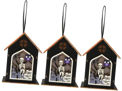 Warmhm 3St Glühkabine hängende Halloween-Dekoration Halloween-LED-Kerzen Kronleuchter Dekoration Theme aussendeko leuchtende Kabine Tür hängende Kabine Holz