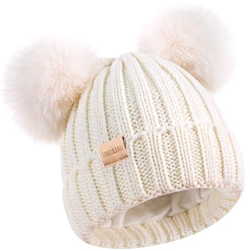 Tontuland Kinder Winter Beanie Mütze Warme Skimützen mit Bommel Fleece gefüttert Kinder Strickmütze für Jungen Mädchen