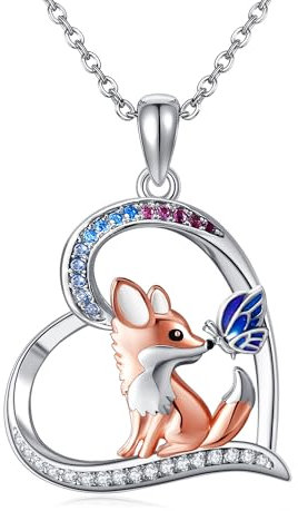 DAYLINLOVE Fuchs Kette 925 Sterling Silber Fuchs Schmetterling Anhänger Halskette Tier Schmuck Geschenk für Frauen