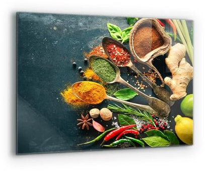 Wallfluent Wandanbringung für die Küche 80x60cm Gehärtetes Glas Mit Motiv Küchenrückwand Glasrückwand Spritzschutz Fliesenschutz - Gewürze der orientalischen Küche