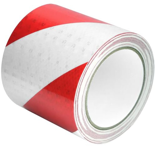 QWORK® Reflektierendes Klebeband Rot & Weiß 10 cm x 10 m - Wasserdichtes und Selbstklebendes Warnband für Fahrzeuge, Schilder und Outdoor