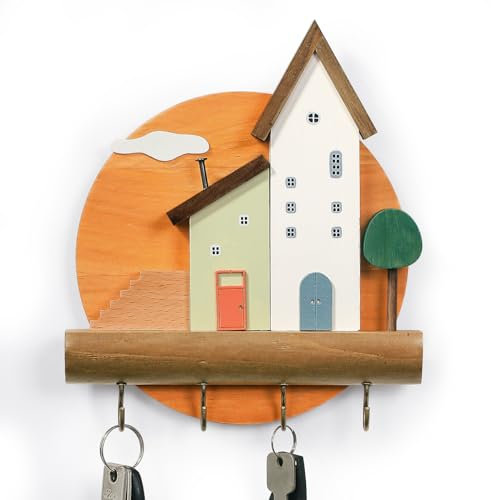 Key Holder for Wall Decorative, Self Adhesive Wood Cute Key Organizer Rack, Handmade Wall Mounted Key Hooks, Key Rack Leash Jewellery Key Hangers Entryway Kitchen Bedroom Office Living Room Hallway