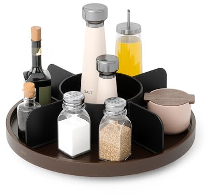 Umbra Drehbarer Organizer, Lazy Susan Drehteller, Wood, Schwarz/Walnuss, 30x30x8 cm