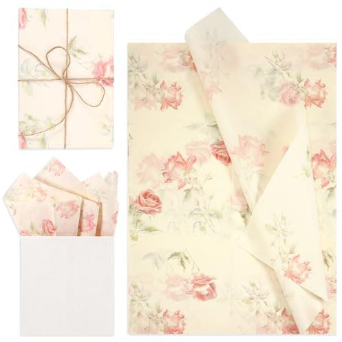 Lot de 30 Feuilles de Papier de Soie Rose, 35 x 50 cm pour Papier de Soie Emballage Papier d'Emballage Cadeau Mariage Fête d'Anniversaire