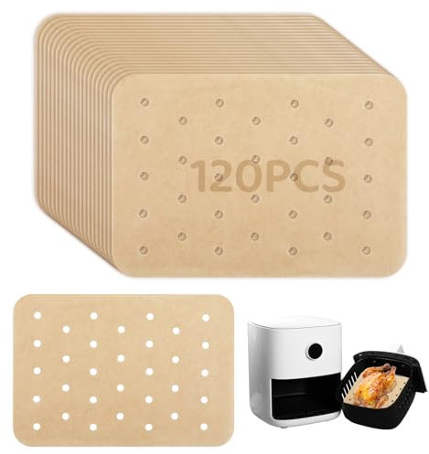 120 Feuilles Papier Sulfurisé pour Air Fryer, 14x20.5cm Papier Cuisson Perforé Antiadhésif Parchemin Résistant à la Chaleur Compatible avec Cosori CS130 Ninja AF400UK AF300UK Foodi