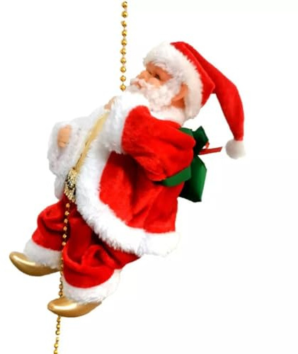DIOXSTAR Electric Climbing Santa Claus, Musical Toy, Climbing Rope, Christmas Tree Decoration, Hanging Ornament Xmas, Battery Operated Santa Claus, Bright Red Colour