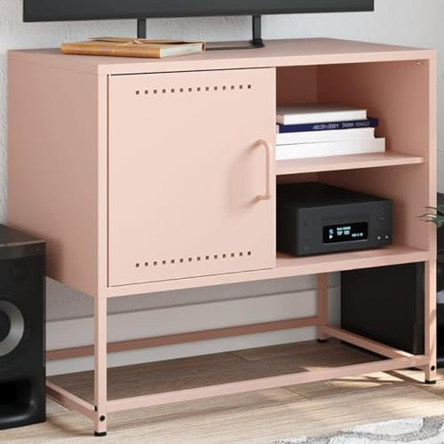 Tidyard TV-Schrank TV Lowboard Fernsehschrank Fernsehtisch Board Bank, Rosa 68x39x60,5 cm Stahl