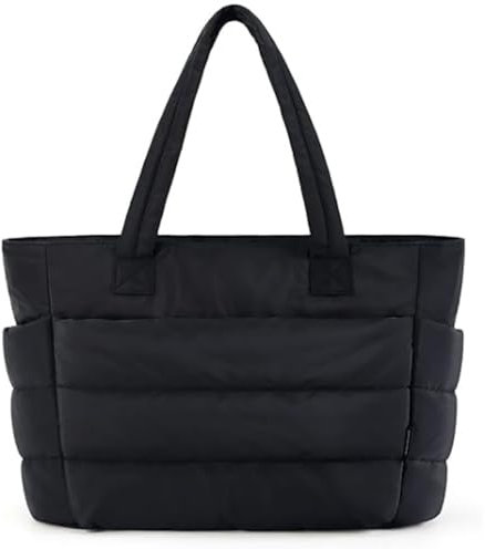 JIABAOZ Borsa Tote Leggera e Soffice, Borsa Tote Imbottita da Donna,Borsa a Mano Leggera e Soffice con Scomparti, Puffer Tote Bag per le donne (Black)