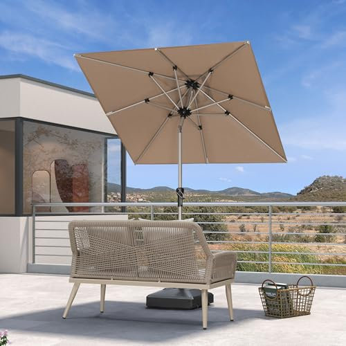 PURPLE LEAF Parasol de Jardin Extérieur Inclinable 1,8 x 1,8 m Carré, Parasol Droit avec Châssis en Aluminium Champagne, Parasol Balcon Toile UPF 50+ pour Jardin Terrasse Patio Piscine, Taupe