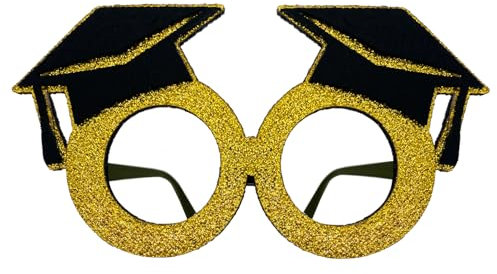 Oblique Unique Brille Prüfung bestanden mit Doktorhut und Glitzereffekt für Schulabschluss Abi Abitur Uni Studium Abschluss Schwarz Gold
