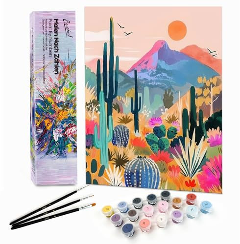 Bougimal Pintar por Numeros Adultos Paisaje incluir Pinceles y Pintura Acrilica, Desierto colorido 4, Sin Marco 28 X 35cm