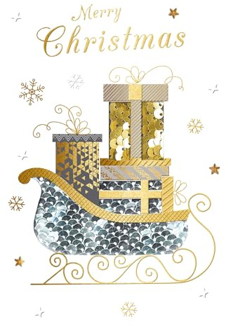 Winter Glow Merry Christmas Sleigh Sparkle Hand-Finished Christmas Greeting Card BXW004S
