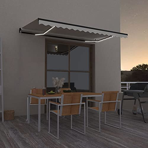 JUDYY Tenda da Sole Retrattile Manuale con LED 450x300 cm Crema,Anti UV,Tenda Sole Retrattile,Tende da Giardino-3069122