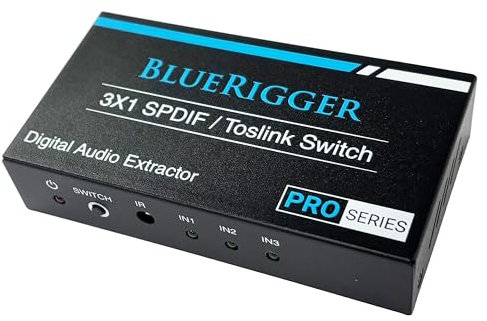 BlueRigger Digital Toslink Optical 3x1 Switch - (LPCM 2.0, SPDIF Optical Audio Switcher with IR Remote Control, 3 in 1 Fiber Optic Switch) - Compatible with Gaming Console, HDTV, Amplifier, Soundbar