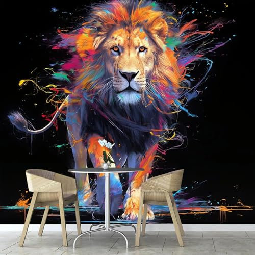 ANALTIRCE 3D Wall Mural Yellow Graffiti Lion Custom Photo Wallpaper, Animal Silk Wall Murals Decoration, 59×42 Wall Poster Picture Desig Mural for Bedroom Living Room