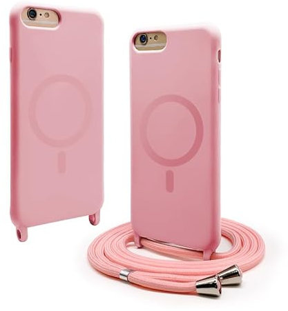 CUZZCASE Cover Compatibile con iPhone 6/iPhone 7/iPhone 8(4.7),Cover Magnetica[Compatibile con MagSafe],Bumper con Laccio,Regolabile Lanyard TPU Corda Silicone Case-Rosa Scuro