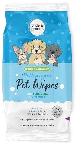 LORD C Pet Wipes 30 Biodegradable Textured pre-soaked Wipes. Safe & Easy Cleaning For Cats dogs - helps remove loose hair, Dog Eye Crust ideal for eye ears bottoms paws