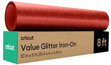 Cricut HTV Glitter Heat Transfer Vinyl | 2.4 m | Red | Sparkle Iron-On HTV Vinyl for Fabric, Perfect for Custom T-Shirts & DIY Clothing
