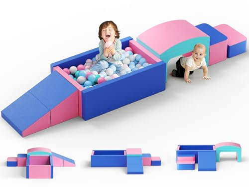 MINENICE Schaumstoff bausteine Schaumstoff-Kletterblöcke für Kleinkinder, Softplay-Bällebad, Softplay-Klettern mit faltbarem Block und Tunnel, Indoor-Kletterspielzeug für Kleinkinder von 1–3