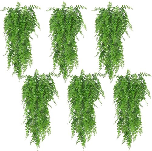 Huryfox Piante rampicanti artificiali Vite di felce - 6P Decorazione pianta finta cadente con foglie d'edera per interni ed esterni, finta vegetazione verde per soggiorno, cucina, balconi, giardini