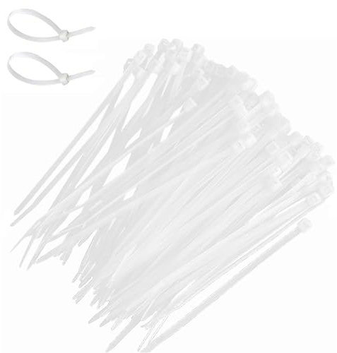 100 Pack Cable Ties, Small Nylon Plastic Self Locking Zip Ties Wraps, Long Heavy Duty with 40lbs, Indoor&Outdoor Use, Cable Management, Wires, Office, Garden, Christmas (White, 100mm x 4.0mm)