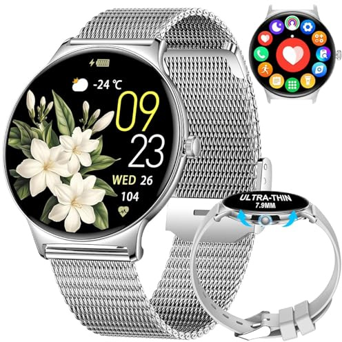 Women's Smartwatch 1.43 AMOLED HD Display Ultra-Thin, Bluetooth Calls | Smart Watch with Voice Assistant, Fitness Tracker, Heart Rate, Blood Pressure, 120+ Sport Modes, Waterproof, Custom Dials