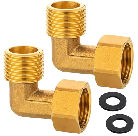 2 Stück Messing Beweglich Verschraubung 1/2 Zoll, Winkel 90° 1/2 AG/IG | Messing Bogen mit O-Ring, DN15 90 Grad Winkelverschraubung für Wasserinstallationen und Zentralheizungssysteme